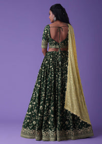 June Bug Green Georgette Lehenga With Zari And Sequins Embroidery
