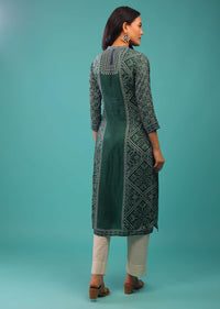 June Green Kurti In Cotton Silk With Zardozi Work