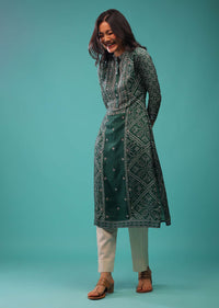 June Green Kurti In Cotton Silk With Zardozi Work