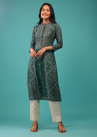 June Green Kurti In Cotton Silk With Zardozi Work
