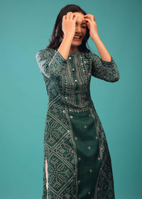 June Green Kurti In Cotton Silk With Zardozi Work