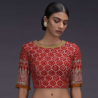 Red Blouse In Georgette With Bandhani Print And Weaved Moroccan Pattern Online - Kalki Fashion