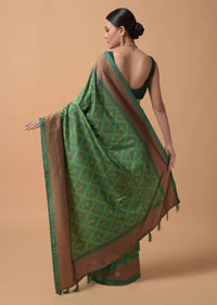 Green Saree In Silk With Printed Patola Jaal Design Online - Kalki Fashion