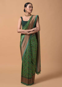 Green Saree In Silk With Printed Patola Jaal Design Online - Kalki Fashion