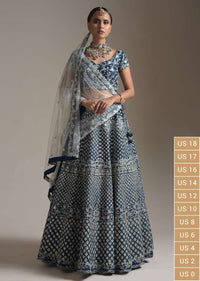 Midnight Blue Lehenga Choli In Raw Silk With Thread And Sequins Embroidered Buttis And Floral Design