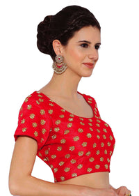 Cherry Red Raw Silk Blouse With Sequin Embroidery only on Kalki