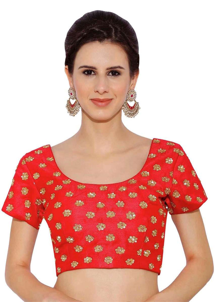 Cherry Red Raw Silk Blouse With Sequin Embroidery only on Kalki