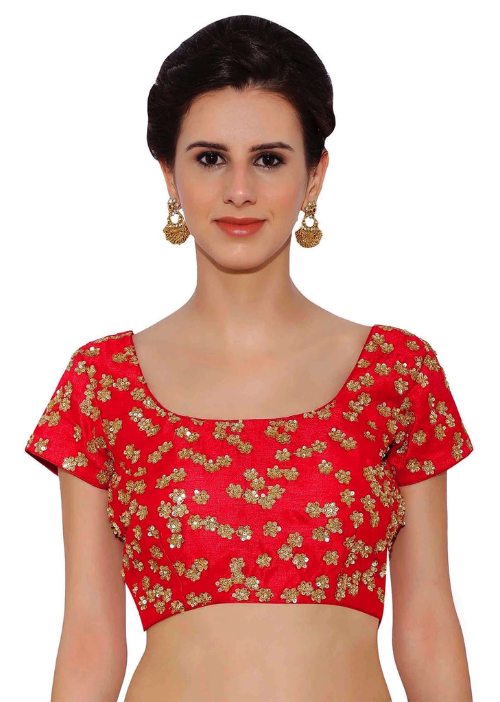 Coral Blouse In Raw Silk With Sequins Embroidery And Side Zip Online - Kalki Fashion