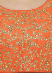 Orange Blouse In Raw Silk With Sequins Embroidery And Side Zip Online - Kalki Fashion