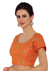 Orange Blouse In Raw Silk With Sequins Embroidery And Side Zip Online - Kalki Fashion