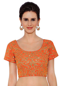 Orange Blouse In Raw Silk With Sequins Embroidery And Side Zip Online - Kalki Fashion