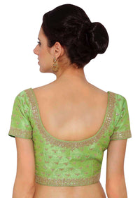 Parrot Green Blouse In Raw Silk With Sequins Embroidery Online - Kalki Fashion