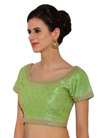 Parrot Green Blouse In Raw Silk With Sequins Embroidery Online - Kalki Fashion