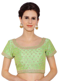 Parrot Green Blouse In Raw Silk With Sequins Embroidery Online - Kalki Fashion