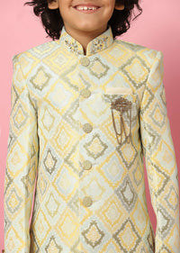 Kalki Afterglow Yellow Sherwani Set In Raw Silk With Threadwork For Boys