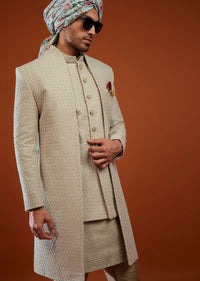 Moss Green Festive Sherwani With Embroidery