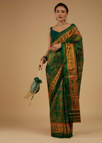 Jade Green Saree In Silk With Ikat Weave Patola Work