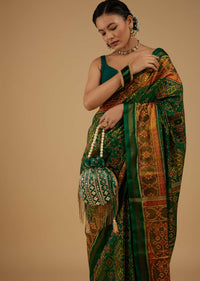 Jade Green Saree In Silk With Ikat Weave Patola Work