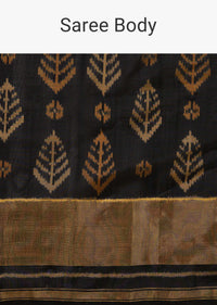 Kalki Antique Moss Green And Black Saree In Silk With Ikat Weave Patola Floral Work