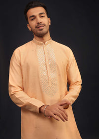 Peach Mirror Embroidered Kurta Set