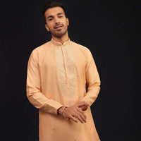 Peach Mirror Embroidered Kurta Set