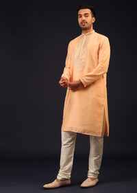 Peach Mirror Embroidered Kurta Set