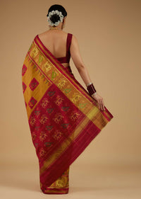 Ocher Yellow Saree In Silk With Ikat Weave Patola Work