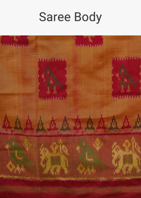 Ocher Yellow Saree In Silk With Ikat Weave Patola Work