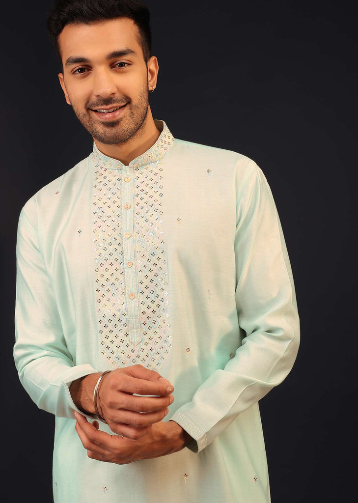 Aqua Green Embroidered Kurta Set