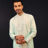 Aqua Green Embroidered Kurta Set