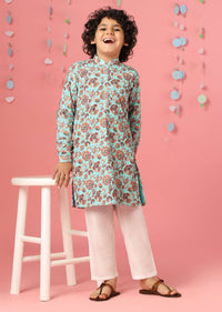 Kalki Aqua Sky Blue Silk Kurta Set With Threadwork For Boys