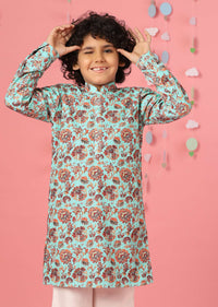 Kalki Aqua Sky Blue Silk Kurta Set With Threadwork For Boys