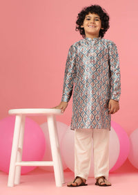 Kalki Aquarius Blue Kurta Set In Silk With Floral Print For Boys