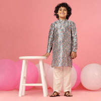 Kalki Aquarius Blue Kurta Set In Silk With Floral Print For Boys