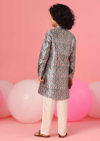 Kalki Aquarius Blue Kurta Set In Silk With Floral Print For Boys