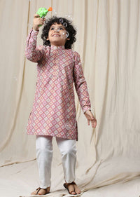 Kalki Aurora Pink Kurta Set In Silk With Threadwork For Boys