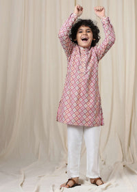 Kalki Aurora Pink Kurta Set In Silk With Threadwork For Boys