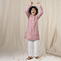 Kalki Aurora Pink Kurta Set In Silk With Threadwork For Boys