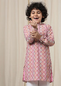 Kalki Aurora Pink Kurta Set In Silk With Threadwork For Boys