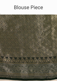 Deep Green Saree In Silk With Bandhani Print And Handwoven Brocade Floral Embroidery
