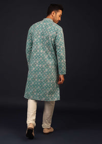 Mint Blue Thread Embroidered Kurta Set