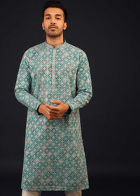 Mint Blue Thread Embroidered Kurta Set