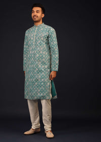 Mint Blue Thread Embroidered Kurta Set