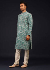 Mint Blue Thread Embroidered Kurta Set