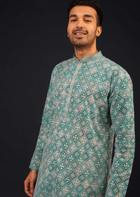 Mint Blue Thread Embroidered Kurta Set