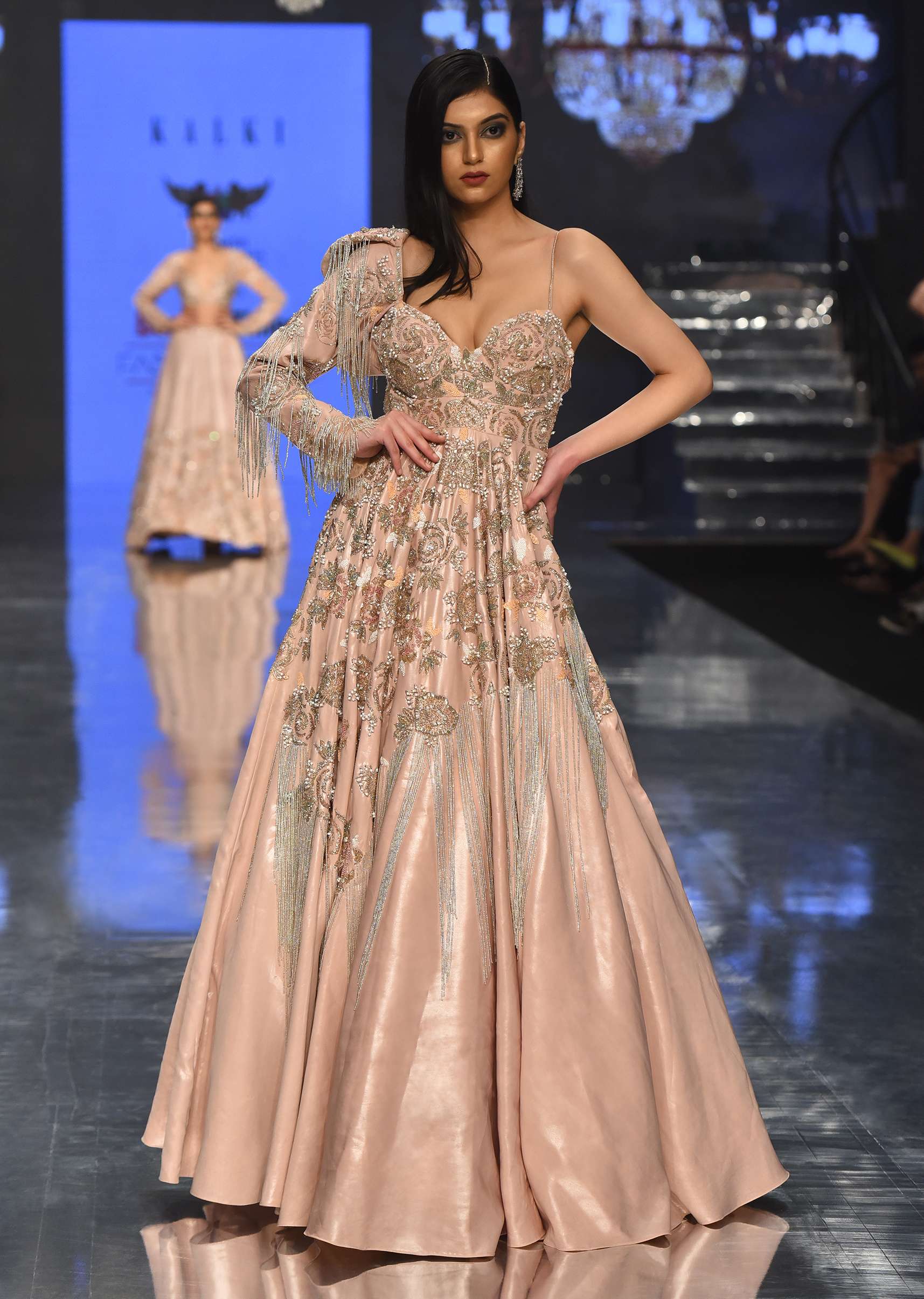 Tan Brown Gown In With Embellished Sleeve - NOOR 2022