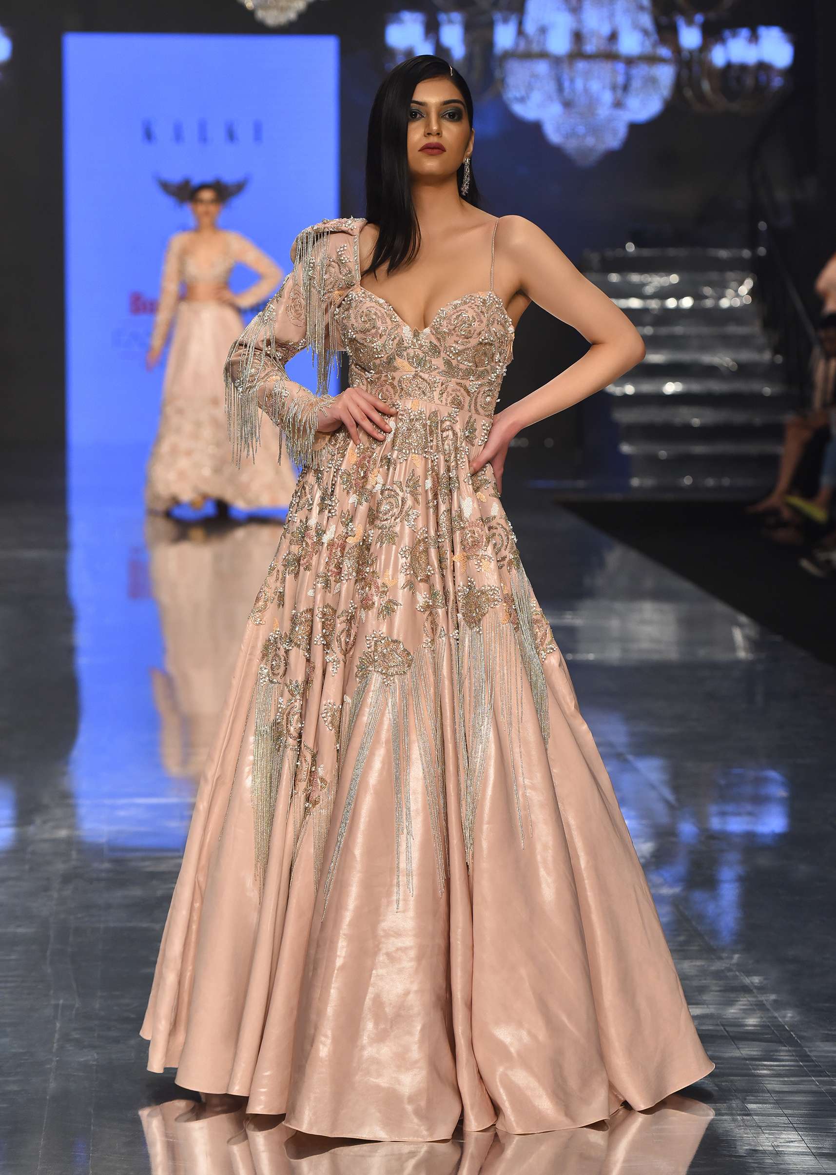 Tan Brown Gown In With Embellished Sleeve - NOOR 2022