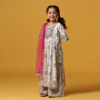 Kalki Beige Cream Printed Kurta And Palazzo Set In Cotton For Girls