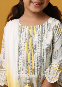 Kalki Beige Cream Printed Sharara And Kurta Set In Cotton For Girls