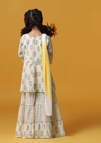 Kalki Beige Cream Printed Sharara And Kurta Set In Cotton For Girls